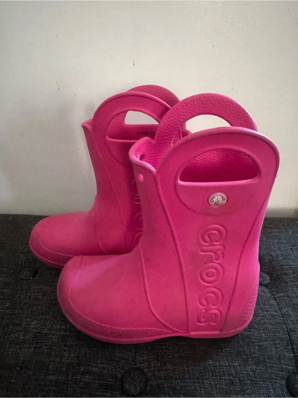 CROCS Kids Hot Pink Waterproof Rain Boots with Easy Handles